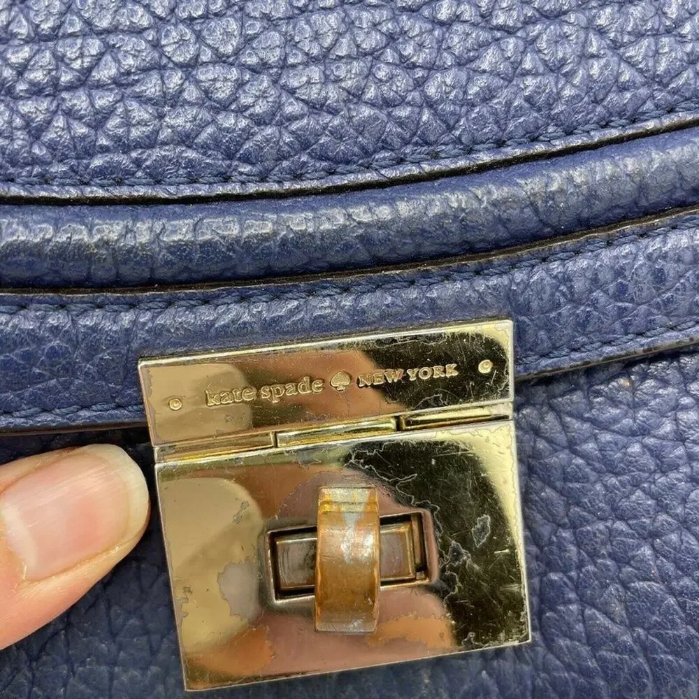 Kate Spade NY Merrick Blue Crossbody Handbag Pebbled Leather Purse Bag Gold